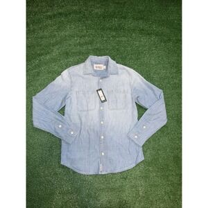 Alpine Design Mens Chambray Shirt Medium Wash Denim Long Sleeve Button Up Size S